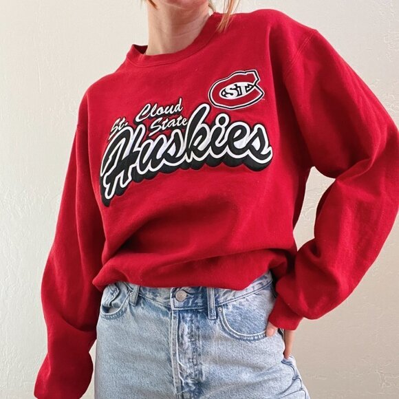 Vintage St. Cloud State Huskies Red Oversized Crewneck Sweatshirt - Picture 1 of 7